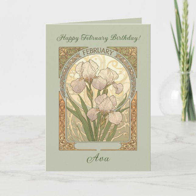 Carte Fleurs d'iris d'anniversaire de février de style A (Devant)
