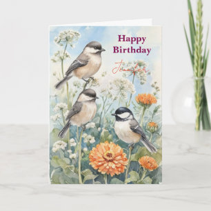 Carte Fleurs d'oiseau bleu personnalisées aquarelle anni