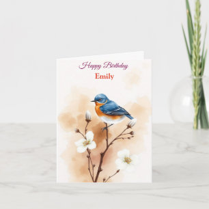 Carte Fleurs d'oiseaux bleues personnalisées Aquarelle a