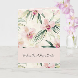 Carte Fleurs d'orchidée rose blush vert pour anniversair