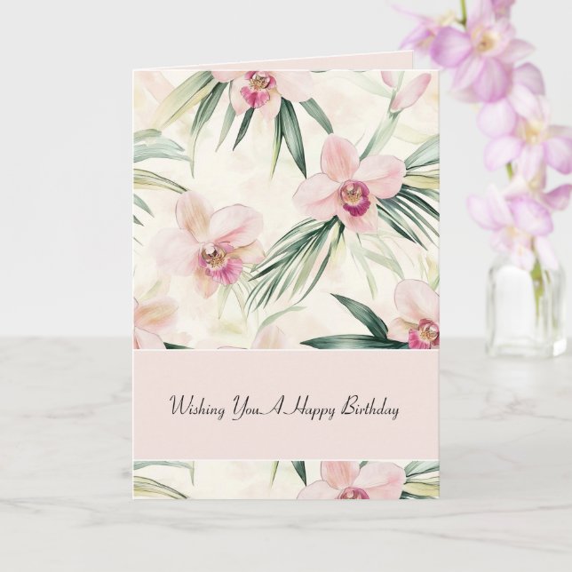 Carte Fleurs d'orchidée rose blush vert pour anniversair (Orchidée)