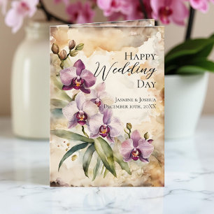 Carte Fleurs d'orchidée rose pastel aquarelle mariage