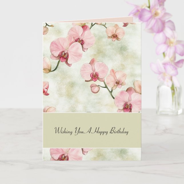 Carte Fleurs d'orchidée roses vertes Anniversaire (Orchidée)