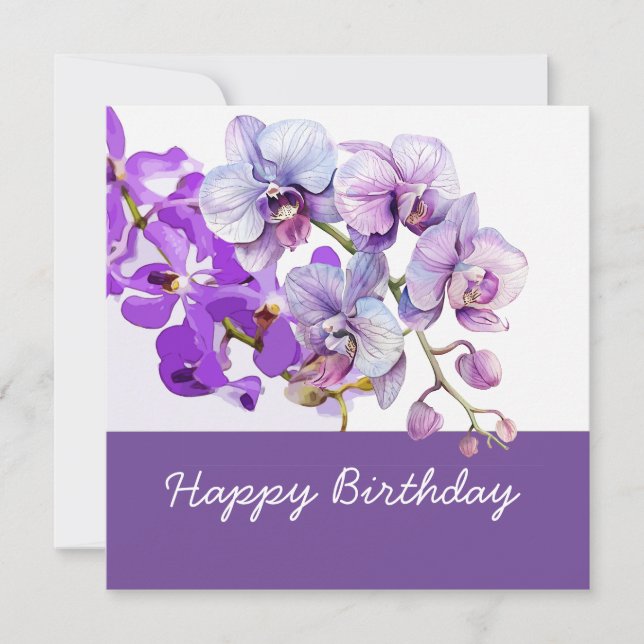 Carte Fleurs d'orchidées violettes à l'anniversaire (Devant)