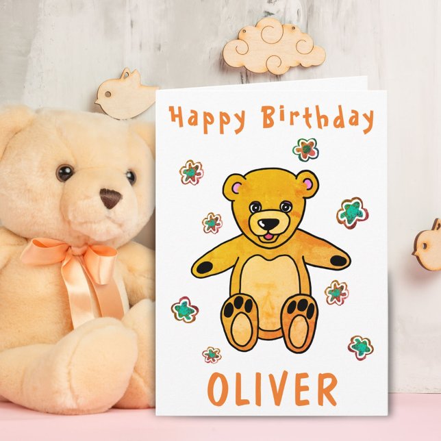 Carte Fleurs d'ours en peluche mignonnes Joyeux Annivers (Créateur téléchargé)