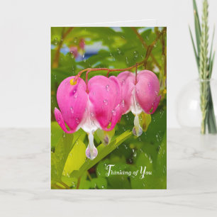 Carte fleurs du coeur qui saigne rose et pluie
