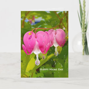 Carte fleurs du coeur qui saigne rose et pluie