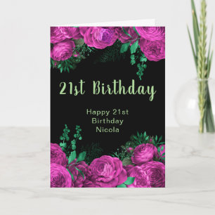 Carte Fleurs élégantes rose chaud pour fête d'anniversai