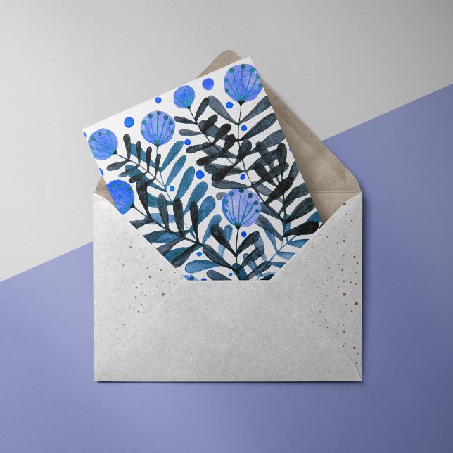Carte Fleurs et feuillage bleu lunaire (Créateur téléchargé)