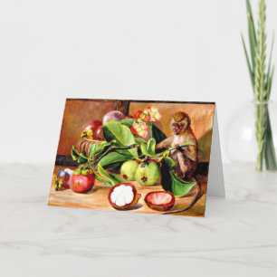 Carte Fleurs et fruits du mangoustan; singe de Singapour