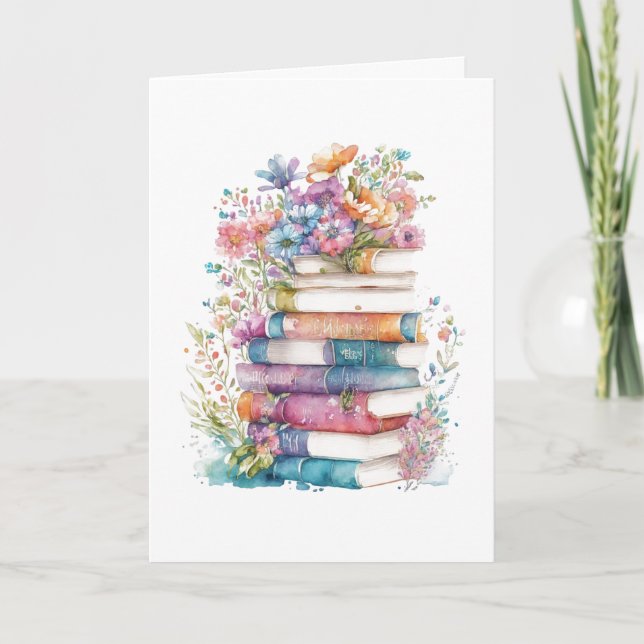 Carte Fleurs et livres d'aquarelle Anniversaire (Devant)