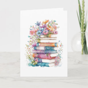 Carte Fleurs et livres d'aquarelle Anniversaire