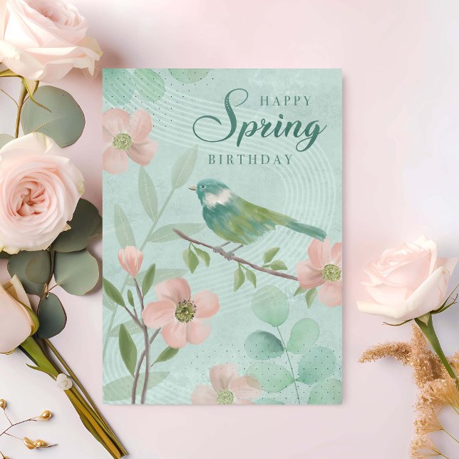 Carte Fleurs et oiseau de printemps d'anniversaire  (Créateur téléchargé)