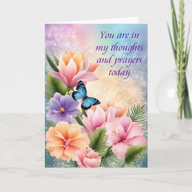 Carte Fleurs et Papillon Pensées et Prières Magiques (Devant)
