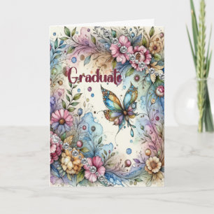Carte Fleurs et papillon pour la remise des diplômes de 