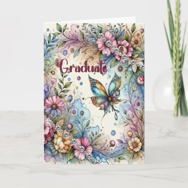 Carte Fleurs et papillon pour la remise des diplômes de  (Devant)