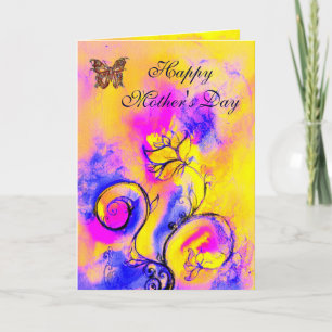 Carte FLEURS ET PAPILLONS FANTAISISTES / Fête des Mères
