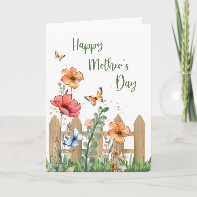Carte Fleurs et papillons joyeux pour la fête des mères (Devant)