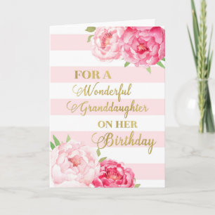 Carte Fleurs et rayures roses Grandgirl Anniversaire
