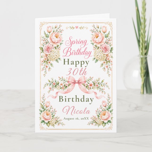 Carte Fleurs et Ruban Anniversaire de Printemps (Devant)