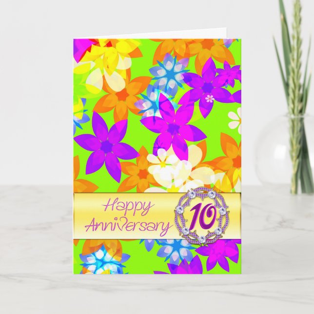 Carte Fleurs fabuleuses 10e anniversaire pour un couple (Devant)