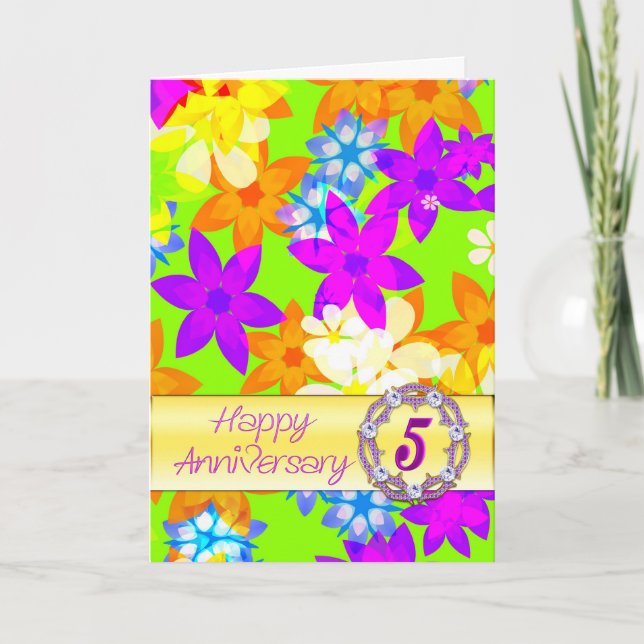 Carte Fleurs fabuleuses 5ème anniversaire de mariage pou (Devant)