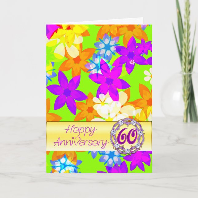 Carte Fleurs fabuleuses 60e anniversaire pour un couple (Devant)