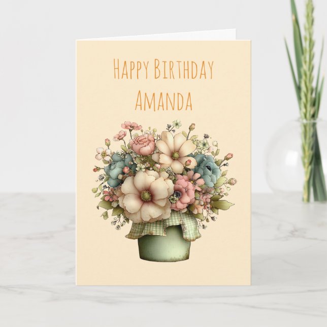 Carte Fleurs Fantaisistes dans un Pot de Fleurs Annivers (Devant)