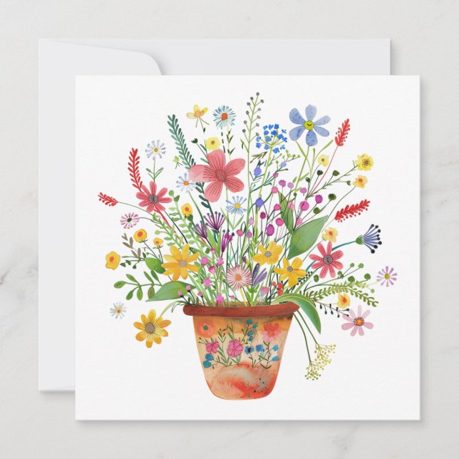 Carte Fleurs Fantaisistes dans un Pot pour Penser à Vous (Devant)