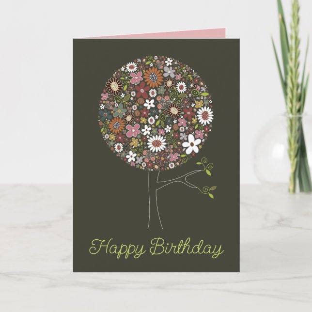 Carte Fleurs Fantaisistes de Printemps Arbre Chic Annive (Devant)