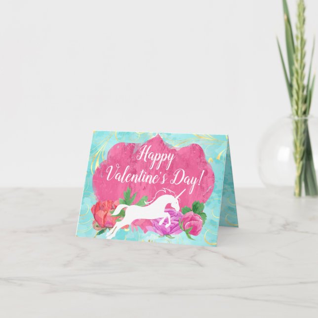 Carte Fleurs Filles Unicorne Saint Valentin (Devant)