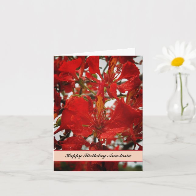 Carte Fleurs flamboyantes rouges tropicales Anniversaire (Petite plante)