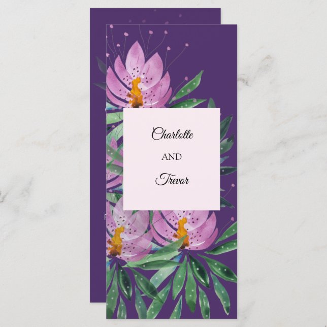Carte Fleurs Fleur Fleur Violet Oeuvre originale Aquarel (Devant / Derrière)