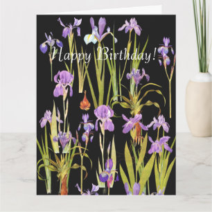 Carte Fleurs Floral Botanical Iris Big Birthday Card