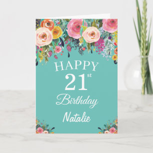 Carte Fleurs florales aquarelle pour 21e anniversaire Te