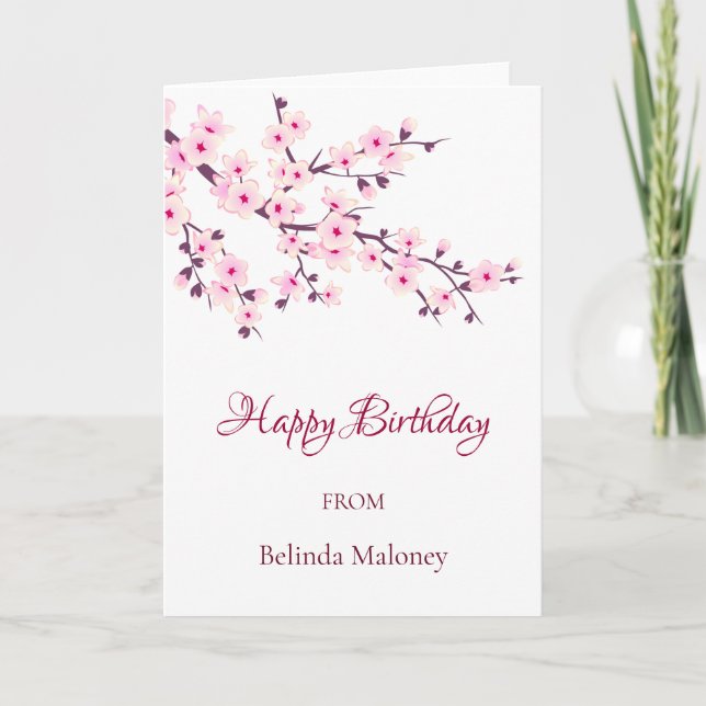 Carte Fleurs florales de cerisiers roses | Anniversaire  (Devant)