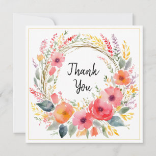 Carte Fleurs Florales Jolies Rustique Élégant Merci