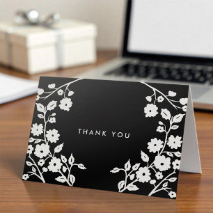 Carte Fleurs folk blanches de charme Merci noir personna