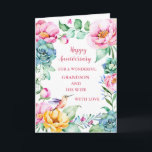 Carte Fleurs Grandson et son anniversaire de femme<br><div class="desc">Joyeuse carte d'anniversaire mariage pour petit-fils et sa femme avec de jolies fleurs de printemps et des oiseaux et verset chaleureux.</div>