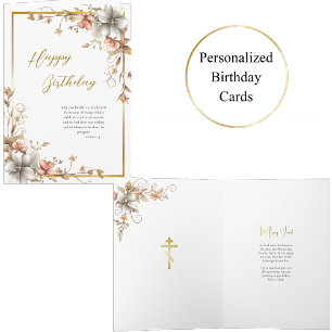 Carte Fleurs gris argenté Dusty Saumon Anniversaire