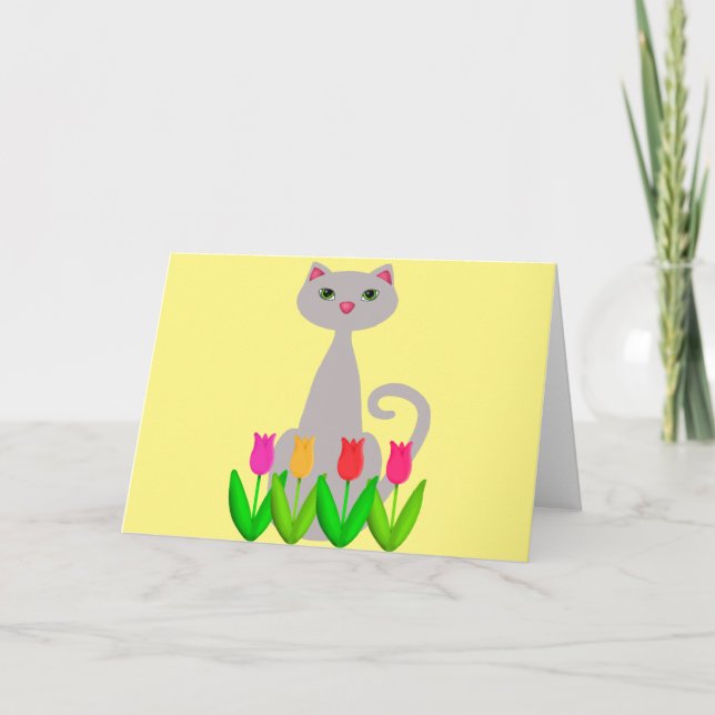 Carte Fleurs grises de chat au printemps (Devant)