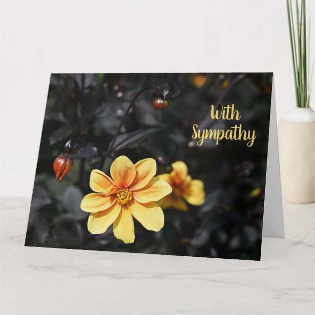 Carte Fleurs Jaunes Dahlia Avec Condolence Sympathique (Devant)