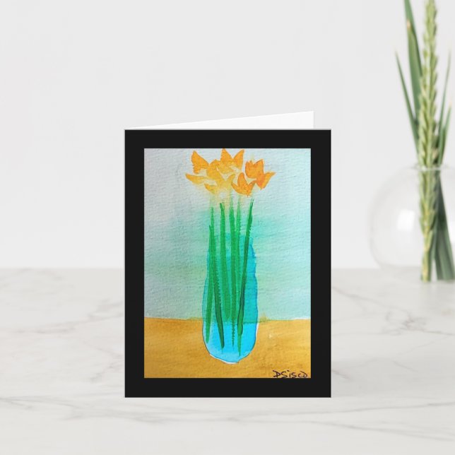 CARTE FLEURS JAUNES DANS UN VASE (Devant)