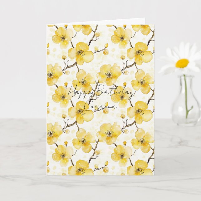 Carte Fleurs Jaunes Dorées Anniversaire (Petite plante)