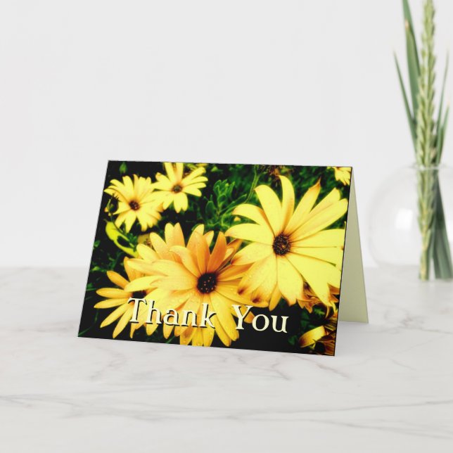 Carte Fleurs Jaunes Merci avec Gouttes de Pluie (Devant)