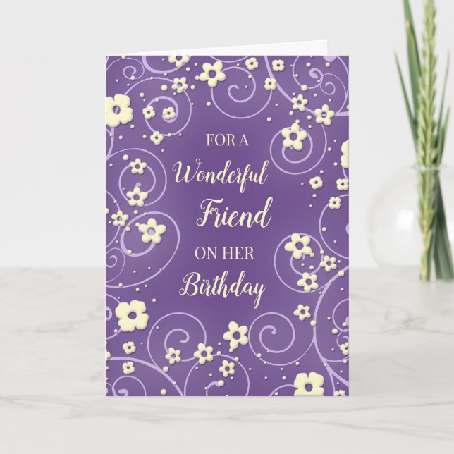 Carte Fleurs Jaunes Violettes Ami Anniversaire (Devant)