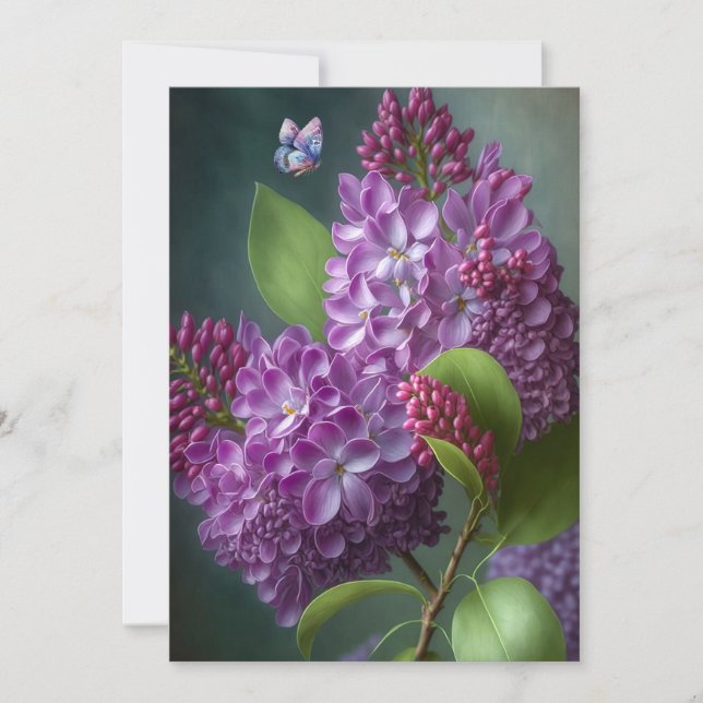Carte Fleurs Lilacées et papillons en floraison (Devant)