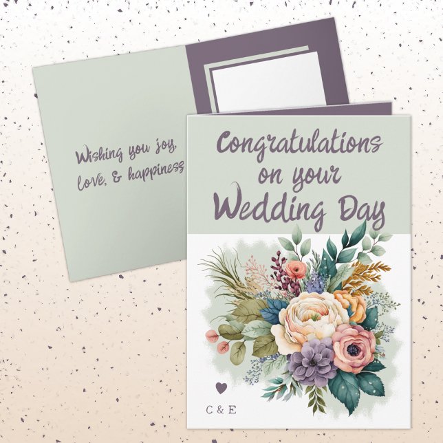 Carte Fleurs mariage Félicitations vert violet (Créateur téléchargé)