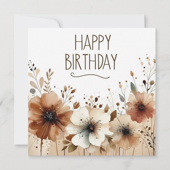 carte fleurs marron joyeux anniversaire  (Devant)