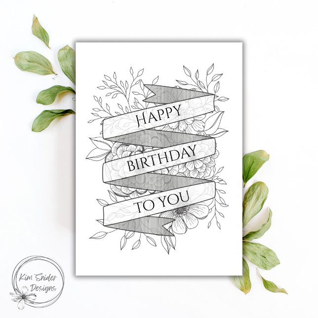 Carte Fleurs noires et blanches "Joyeux anniversaire" (Créateur téléchargé)